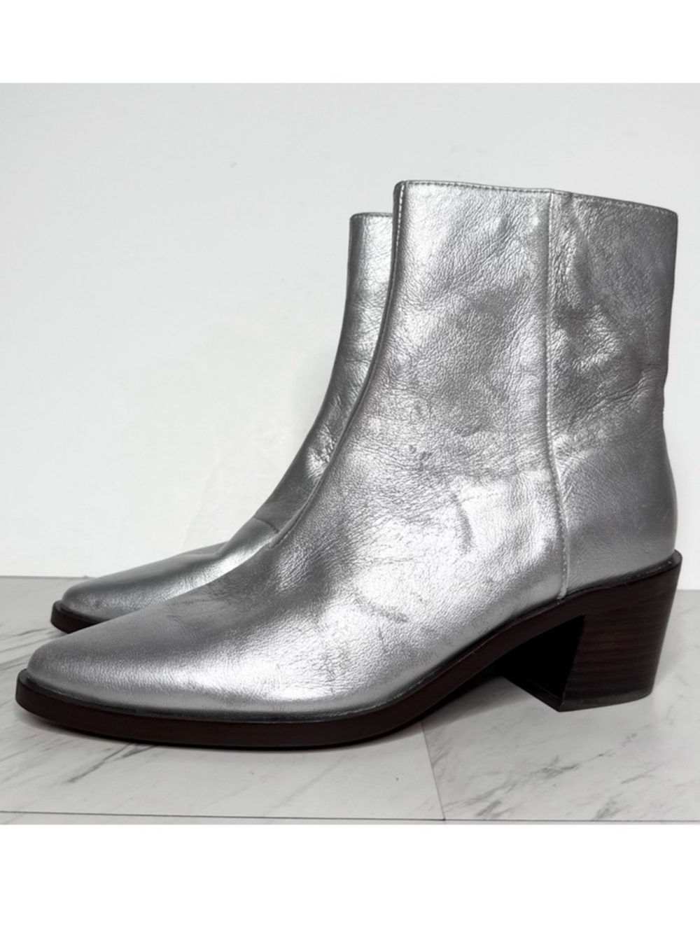 Madewell The Darcy Silver Leather Bootie 9 1/2